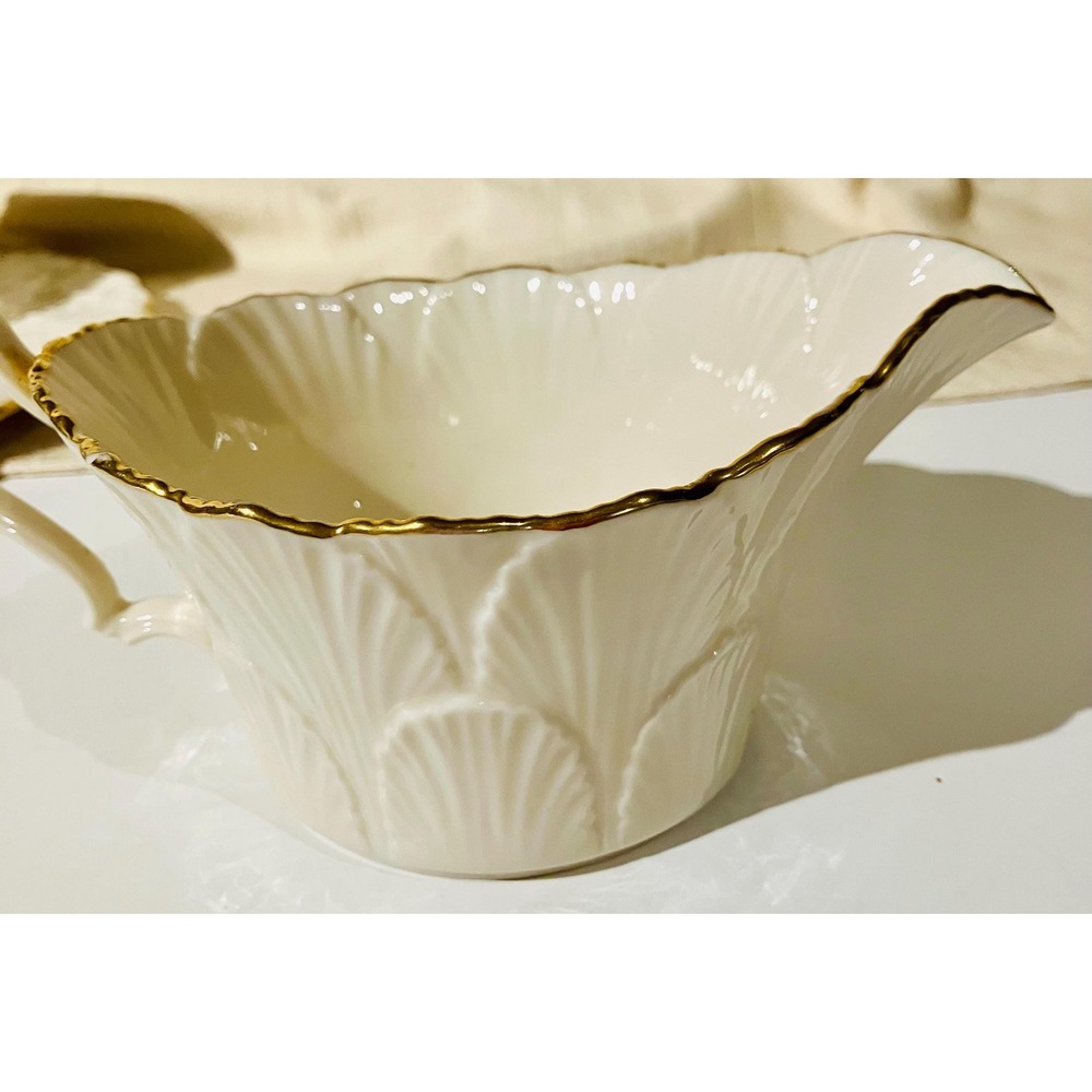 Lenox Shell Gravy Boat Cream Soup Bowl Ivory Gold Trim Excellent USA Bone China